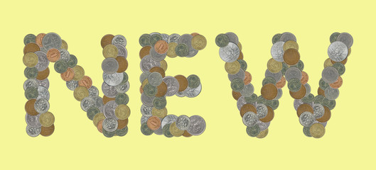 NEW – Coins on yellow background