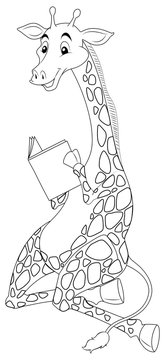 Doodle animal for giraffe reading book