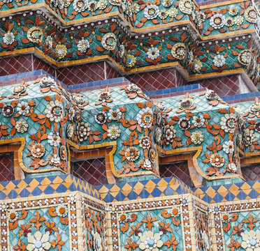 Mosaic wall pattern exterior building in Thailand