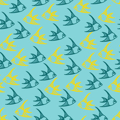 Vector seamless pattern with line fishes