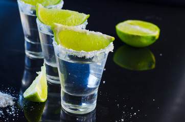 Silver tequila with lime and salt
