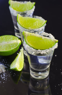 Silver tequila with lime and salt