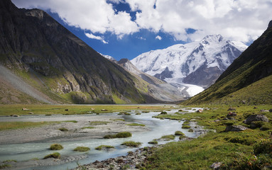 Fototapeta na wymiar view of a mountain peak with a glacier