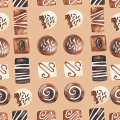 Seamless pattern with chocolate candies