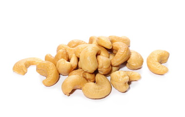 Unshelled roasted cashew nuts isolated on white background


