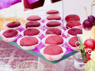 Fruits and desserts on the Banquet table. Buffet. Catering.