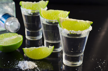 Silver tequila with lime and salt