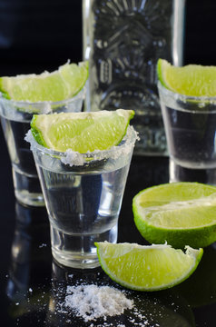 Silver tequila with lime and salt