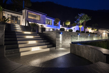 Exterior of luxurious modern villa, nobody