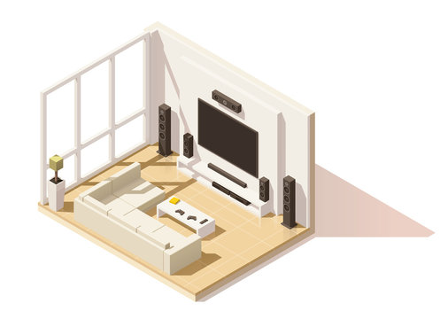 Vector isometric low poly living room icon