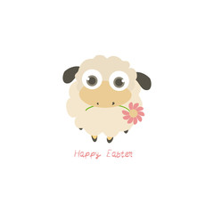 Illustration with cartoon sheep and Happy Easter text