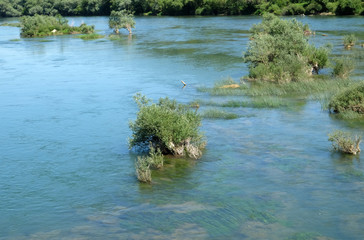 River Una on a summer day in Hrvatska Kostajnica, Croatia.