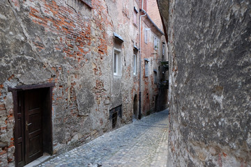 Medieval street in Ptuj, town on the Drava River banks, Lower Styria Region, Slovenia 
