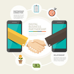 Vector - Online Business partnership connection concept. Businessmen shaking hands and business Infographics style.