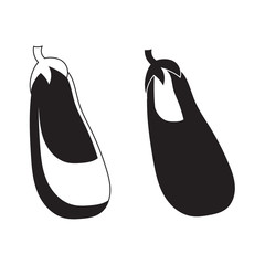 Vector flat cartoon style icon of eggplant. Black and white isolated illustration.