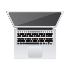 Vector realistic laptop icon top view. Blank screen and keys. Isolated icon