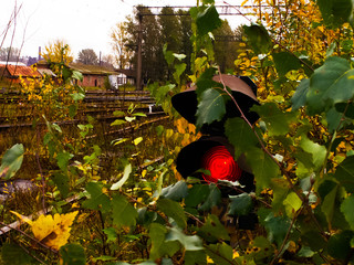 Railway traffic light near the abandoned railway station, St. Petersburg