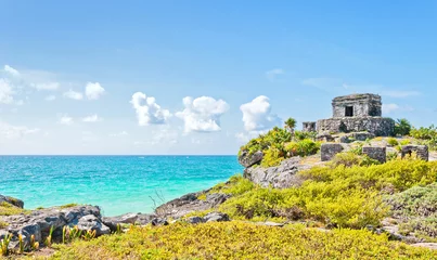 Fotobehang Tulum Ruins by the Caribbean Sea © eddygaleotti