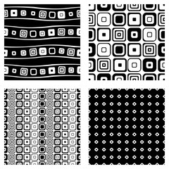 Set of seamless vector geometrical patterns. Endless background with hand drawn ornamental tribal elements. Black and white graphic vector illustration with ethnic motifs.