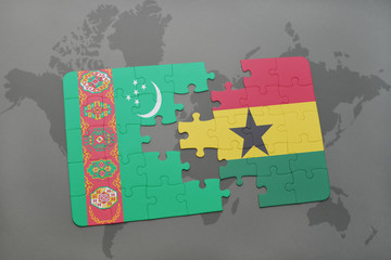 puzzle with the national flag of turkmenistan and ghana on a world map