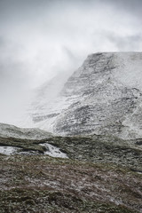 Beautiful Winter landscape image around Mam Tor countryside in Peak District England