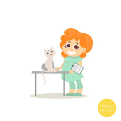 Veterinary doctor inspects the cat. Vector Illustration