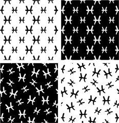 Zodiac Sign Pisces Freehand Big & Small Aligned & Random Seamless Pattern Set