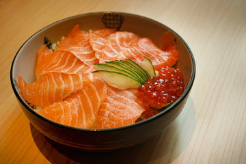 japanese sashimi don served sushi rice