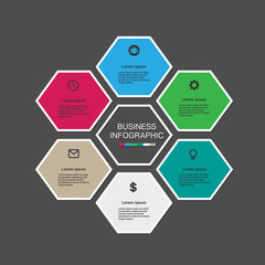 Business infographic hexagon in flat design. Layout for your options or steps
