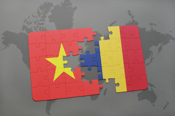 puzzle with the national flag of vietnam and chad on a world map