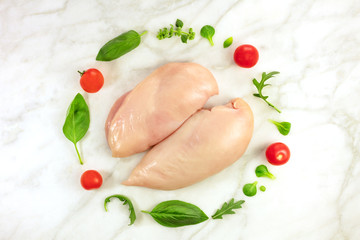 Chicken fillets with cherry tomatoes and fresh herbs