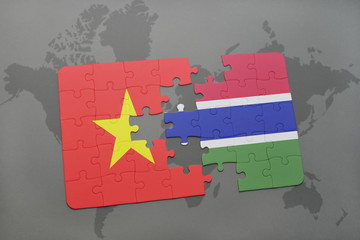 puzzle with the national flag of vietnam and gambia on a world map