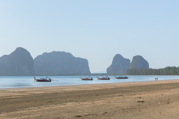 mountain sea beach and the boat, island nature landscape background.