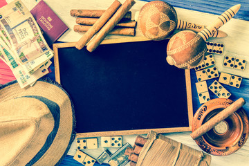 items related to Cuba vacation and culture