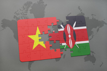 puzzle with the national flag of vietnam and kenya on a world map