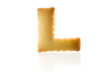 Letter L Cookie Biscuit english capital font isolated on white with path.