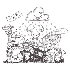 doodle the flowers with friends hand drawn vector illustration for kid t-shirt print, greeting and invitation card