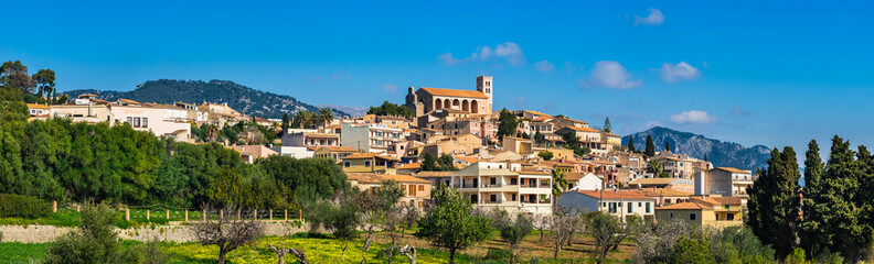 Fototapeta na wymiar Spain Majorca island idyllic panorama view of the mediterranean mountain village Selva