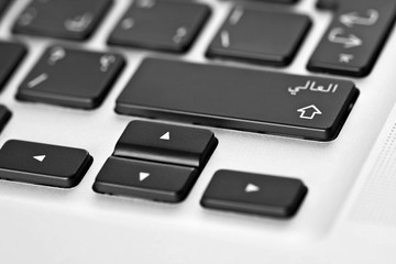 Laptop keyboard (macro, monochrome image)