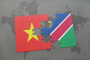 puzzle with the national flag of vietnam and namibia on a world map