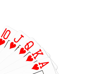 Fototapeta na wymiar poker hand royal flush in hearts isolated on white background