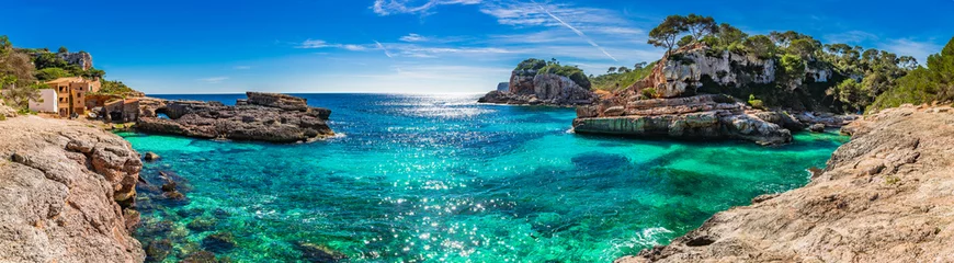 Küchenrückwand glas motiv Küche Insellandschaft, Seelandschaft Spanien Mallorca, Strandbucht Cala s& 39 Almunia, schöne Küstenlinie Mittelmeer