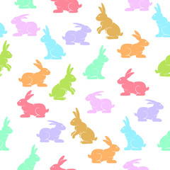 Rabbits background, Easter bunny color seamless pattern, hand