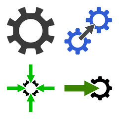 Gear Integration Tools icon set. Flat symbol collection. Vector pictograms.
