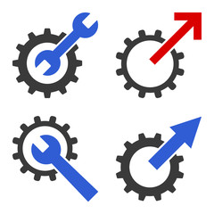 Gear Integration Tools icon set. Flat symbol collection. Vector pictograms.