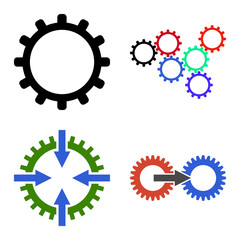 Gear Integration Tools icon set. Flat symbol collection. Vector pictograms.