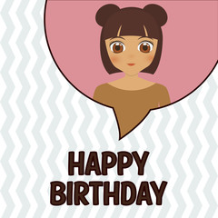 happy birthday card with anime girl icon. colorful design. vector illustration