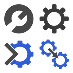 Gear Integration Tools icon set. Flat symbol collection. Vector pictograms.