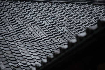 Japanese house roof tile pattern texture art black and white tone.
