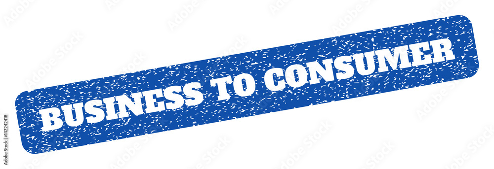 Poster blue rubber seal stamp with business to consumer text hole. vector caption inside rounded rectangula